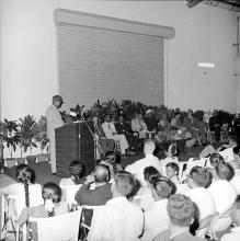 Prof. M. V. C. Sastri addresses the audience at Dr. A. L. Mudaliar’s farewell function