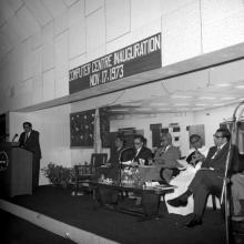 Prof. S. Sampath addresses the audience during the Computer Centre inauguration, 1973