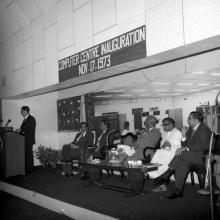 Dr. Erhard Eppler addressing the audience at the inauguration of the Computer Centre, 1973