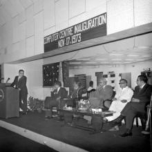 Dr. Erhard Eppler addressing the audience at the inauguration of the Computer Centre, 1973