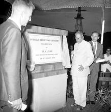 The foundation stone of the Hydraulics Laboratory is unveiled by Dr. K. L. Rao, 1970