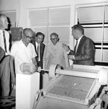 Prof. Gerhard Rouve explains a point to Dr. K. L. Rao, 1970