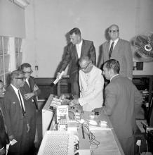 Dr. K. L. Rao examines the Hydraulics Laboratory equipment, 1970