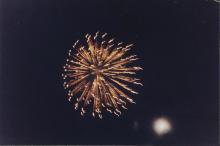 Fireworks in the night sky during Saarang, 2005