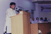 Mr. P. Arun Kumar, student secretary, addresses the audience, Saarang 2005