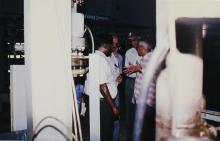 Prof. M. S. Ananth and others taking a look at equipment, 2003