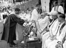 Mr. C. Rajagopalachari gives away a degree to a student at the fourth convocation, 1967
