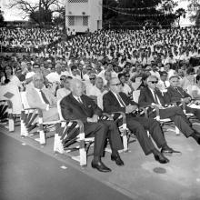 A view of the audience gathered at the Open Air Theatre (OAT) for the fourth convocation, 1967