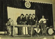 Students staging a group song at the Seventh Institute Day celebrations, 1966
