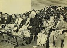 Dr. A. L. Mudaliar addresses the audience at his farewell function