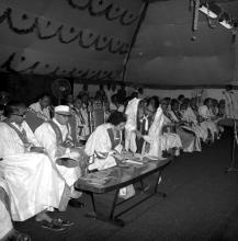 Mrs. Indira Gandhi (Prime Minister of India) signs the autograph book