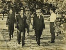 Dr. S. Bhagavantam is received by Prof. A. Ramachandran and Mr. C. V. Sethunathan 