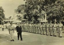 Dr. S. Bhagavantam inspects the guard of honour along with Lt. Col. S. Subramanyam
