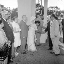 Dr. Heinrich Luebke is greeted by Mrs. Shanti Sengupto