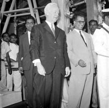 Dr. Heinrich Luebke at the foundation stone laying ceremony 