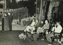 Prof. N. Klein addressing the audience at the Ninth Institute Day celebrations at the Open Air Theatre, 1968