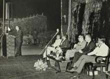 Prof. A. Ramachandran addressing the audience at the Ninth Institute Day celebrations at the Open Air Theatre, 1968