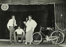 Student staging a play at the Ninth Institute Day celebrations at the Open Air Theatre, 1968