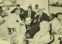Distinguished guests and faculty in discussion, 1968