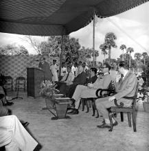 A member of the German Delegation addresses the audience at the MEMH Laboratory foundation stone laying ceremony, 1968
