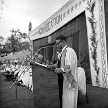 The chief guest of the eighth convocation, Prof. M. G. K. Menon delivers the convocation address