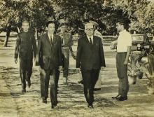 Dr. S. Bhagavantam is received by Prof. A. Ramachandran (Director) and Mr. C. V. Sethunathan (Registrar)