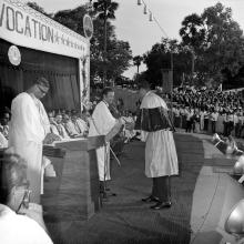 A Ph.D. scholar receives his degree from Prof. A. Ramachandran 