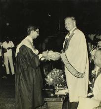 A student receives an award from Mr. H. V. R. Iengar (Chairman, Board of Governors)