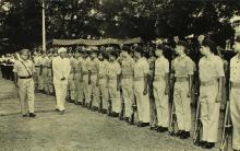 Sir C. V. Raman inspects the guard of honour along with 2/Lt. G. V. N. Rayudu
