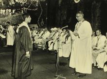 Prof. M. V. C. Sastri presents a student from his department for the passing of Grace