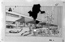 An engineering drawing/sketch of the FRP canopy that was designed for the departure concourse at Madras Airport by the FRP Centre