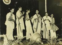 Students perform Harikatha during the Sixth Institute Day, 1965