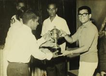 Students receive a trophy from Sardarini Sant Sev Ujjal Singh, 1967