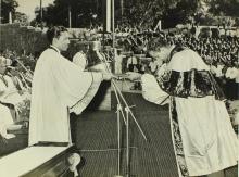 Prof. A. Ramachandran presenting a Ph.D. certificate to a scholar, 1968
