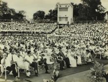 A view of the audience at the Open Air Theatre during the fifth convocation, 1968