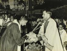 Mr. M. Dilip Bhandarkar receiving Special Merit Prize from Dr. Vikram A. Sarabhai, 1968