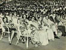 The audience at the Open Air Theatre engaged in the proceedings of the fifth convocation, 1968