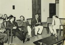 Distinguished guests in conversation, 1968