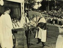 A Ph.D. scholar receives his degree from Prof. A. Ramachandran 