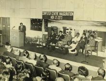 Prof. S. Sampath addresses the audience during the Computer Centre inauguration, 1973
