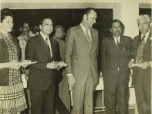 Distinguished guests having refreshments during the inauguration of the Computer Centre, 1973