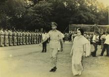 Mrs. Indira Gandhi inspects the guard of honour