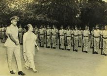 Mrs. Indira Gandhi inspects the guard of honour