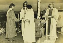 A student receives his award from the chief speaker of the eleventh convocation, Mrs. Indira Gandhi 