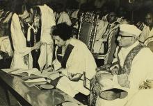 Mrs. Indira Gandhi  signs the autograph book