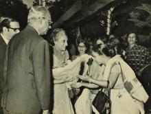 Mrs. Chithra Rao presents a bouquet to Mrs. Indira Gandhi 