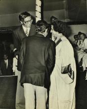 Mrs. Indira Gandhi, chief guest of the eleventh convocation, interacts with students at the ceremony
