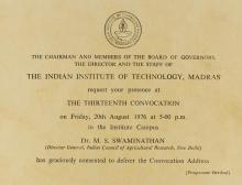 The invitation to the 13th convocation of IIT Madras (1976)