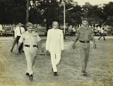 Dr. M. S. Swaminathan being escorted to inspect the Guard of Honour during the 13th convocation, 1976