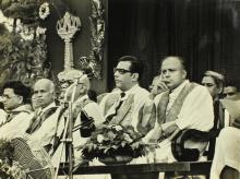 Dr. M. S. Swaminathan seated on the dais at the 13th convocation, 1976